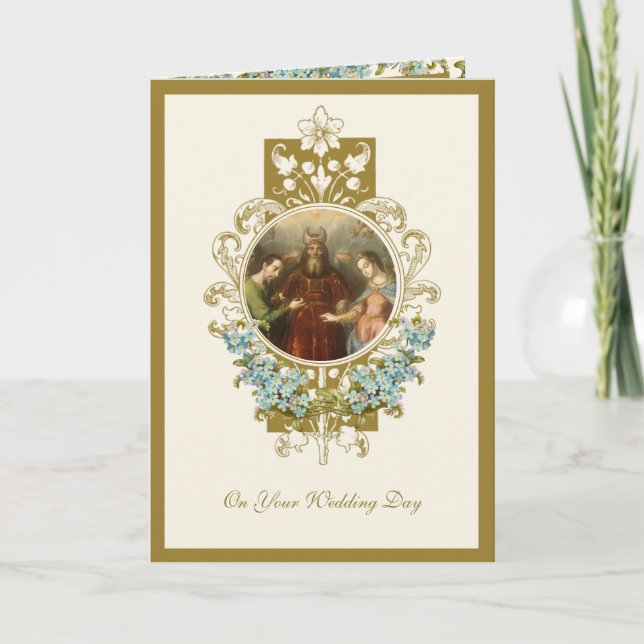 Elegant Religious Catholic Mary Joseph Wedding Car Card (Front)