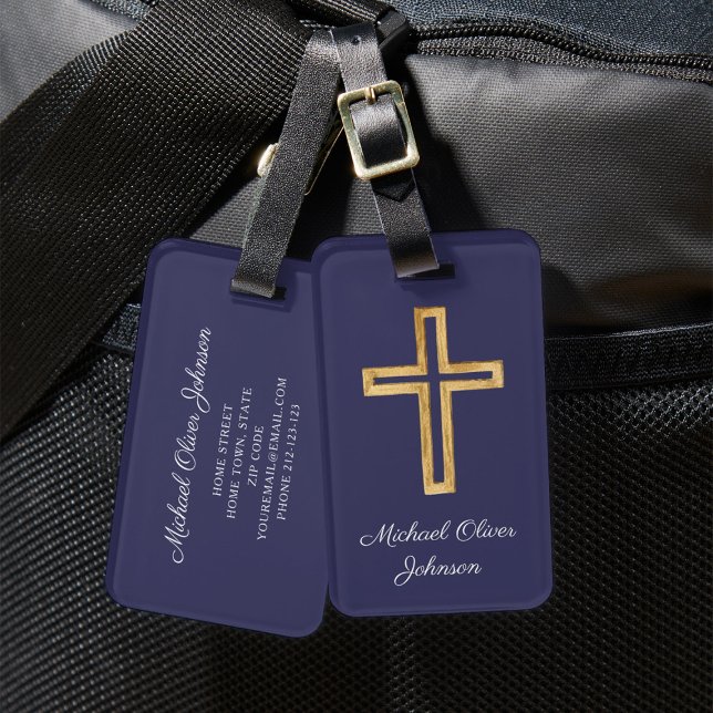 Elegant Religious Cross Blue Script Luggage Tag (Elegant Religious Cross Blue Script Luggage Tag)