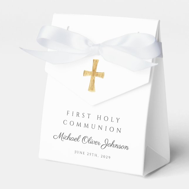 Elegant Religious Cross First Holy Communion Favor Box (Front Side)