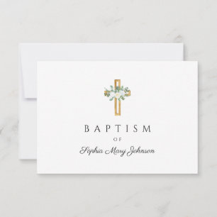 Elegant Religious Cross Floral Baptism  RSVP Card