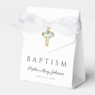 Elegant Religious Cross Floral Peonies Baptism Favor Box