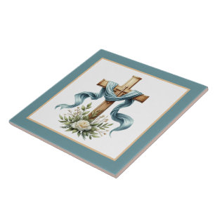 Elegant Religious cross flowers  Tile