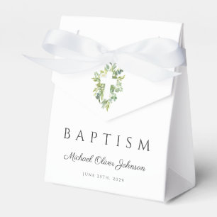 Elegant Religious Cross Green Botanical Baptism Favor Box