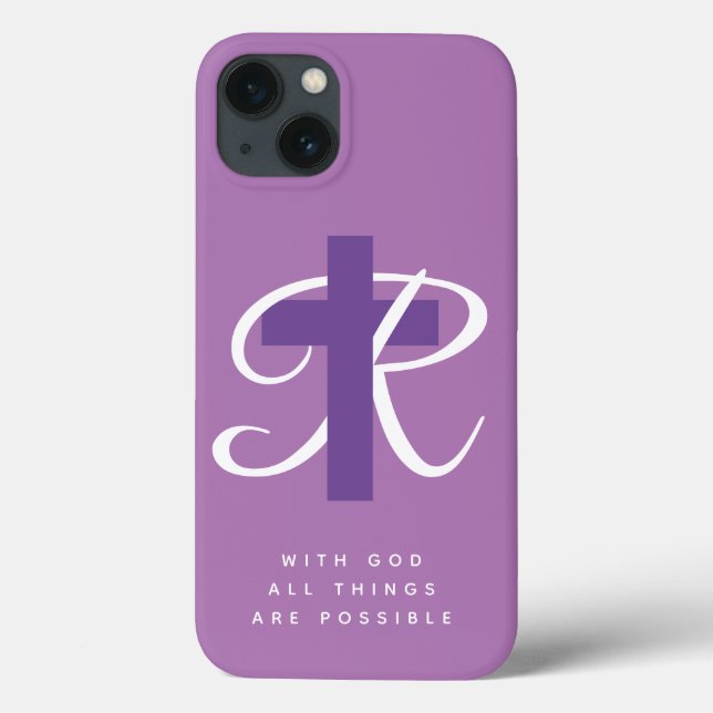 Elegant religious cross name monogram light purple Case-Mate iPhone case (Back)
