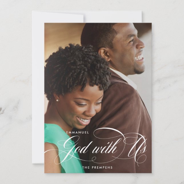 Elegant Religious Emmanuel God With Us Photo Holiday Card (Front)
