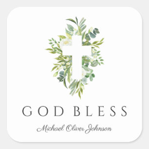Elegant Religious God Bless Baptism  Square Sticker