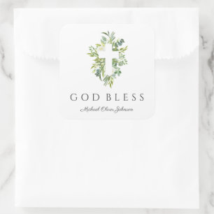 Elegant Religious God Bless Baptism  Square Sticker