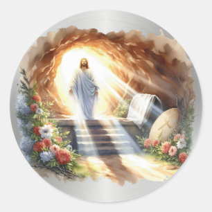 Elegant Religious Resurrection Easter Classic Round Sticker