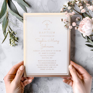 Elegant Religious Rose Gold Cross Script Baptism