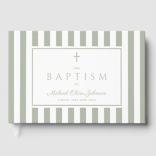 Elegant Religious Sage Green Baptism Guest Book (Front)