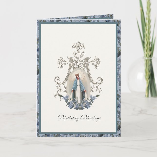 Elegant Religious Virgin Mary Floral Card (Front)