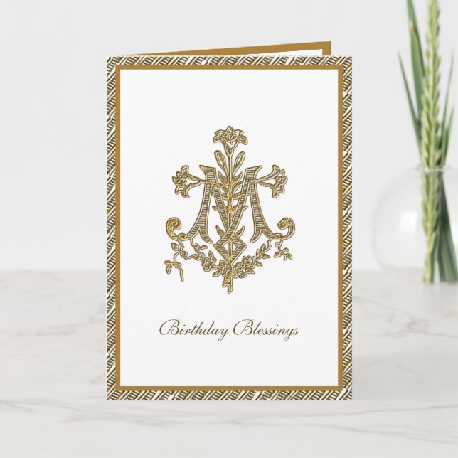 Elegant Religious Virgin Mary Gold Floral Card (Front)