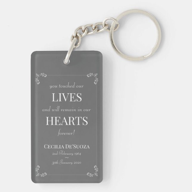 Elegant Remembrance Memorial Grey Custom Photo Keychain (Back)