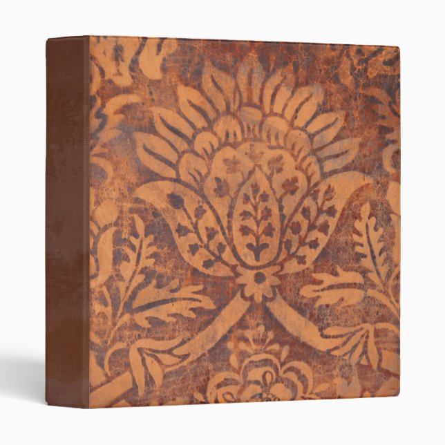 Elegant Renaissance Antique Leather Damask Binder (Front/Spine)