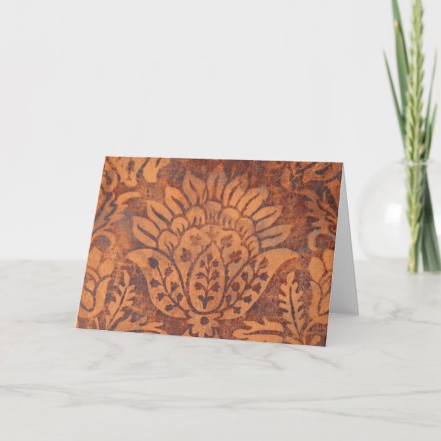 Elegant Renaissance Antique Leather Damask Card (Front)