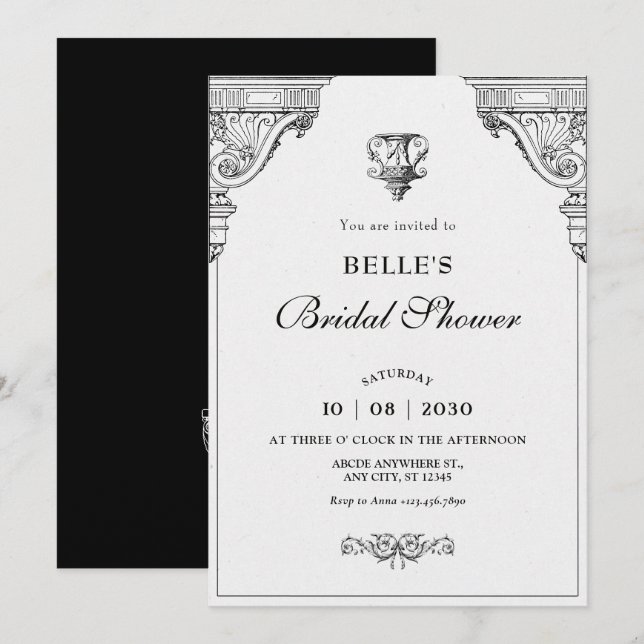 Elegant Renaissance architecture bridal shower Invitation (Front/Back)