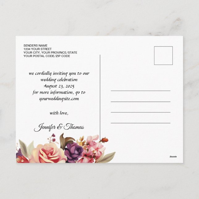 Elegant Renaissance Floral Save The Date Postcard (Back)