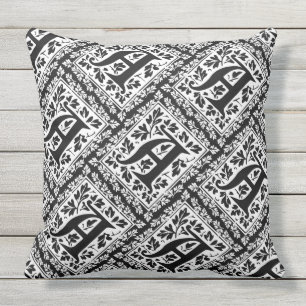 Elegant Renaissance Manuscript A Floral Monogram Outdoor Pillow