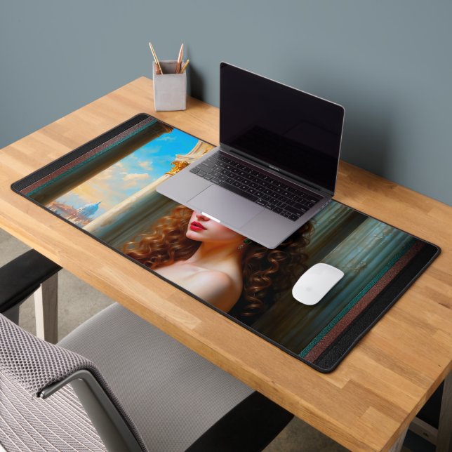 Elegant Renaissance Woman in Green Dress Desk Mat (Office 2)