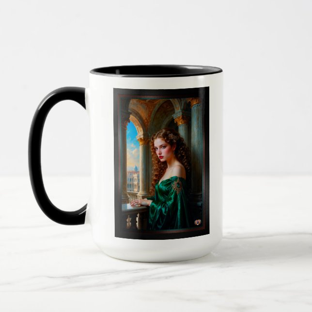 Elegant Renaissance Woman in Green Dress Mug (Left)