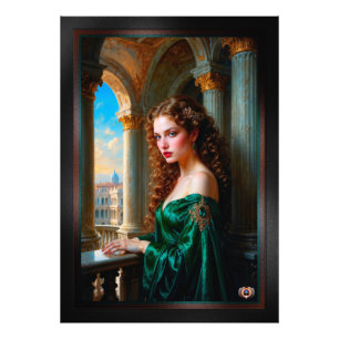 Elegant Renaissance Woman in Green Dress Photo Print