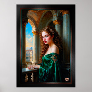 Elegant Renaissance Woman in Green Dress Poster