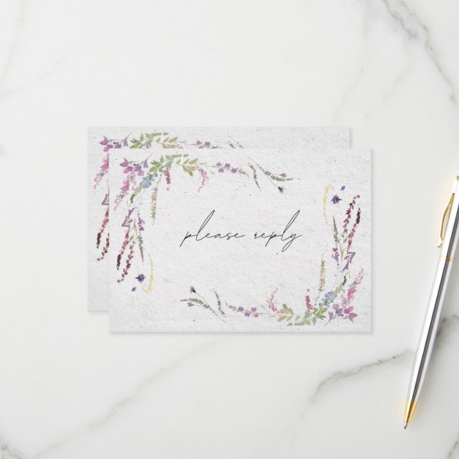Élégant Repas Fleur sauvage moderne Mariage RSVP (Devant/Arrière en situation)