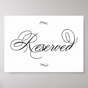 Elegant Reserved Table Black Script   Horizontal Poster