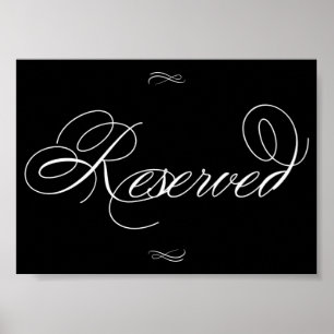 Elegant Reserved Table White Script   Horizontal Poster