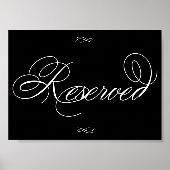 Elegant Reserved Table White Script | Horizontal Poster (Front)