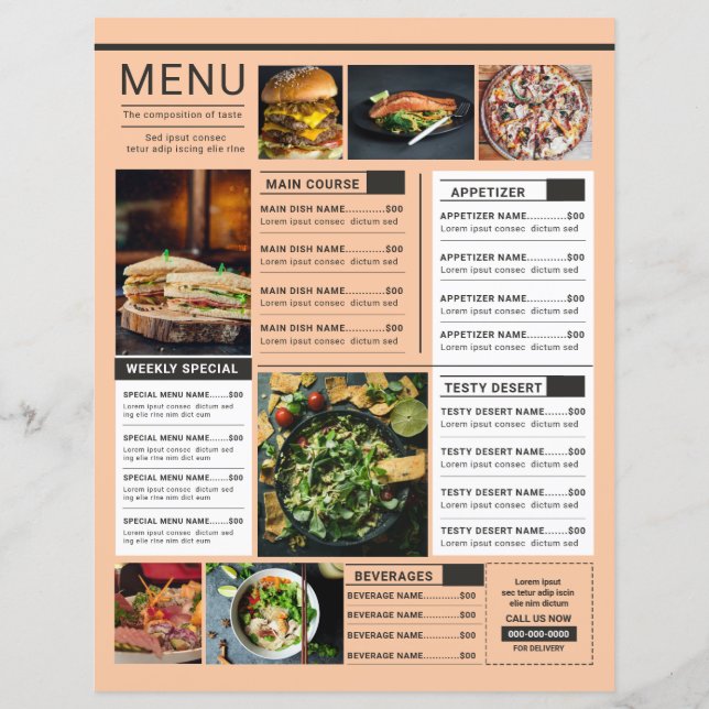 Elégant Restaurant Menu Modèle - Concevez Votre Pa (Dos)