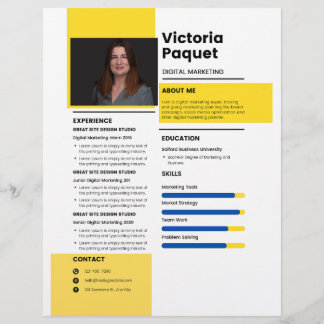 Elegant RESUME TEMPLATE Customizable Photo Yellow Letterhead