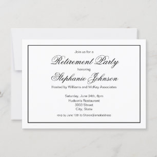 Elegant Retirement Black and White Script Party Invitation