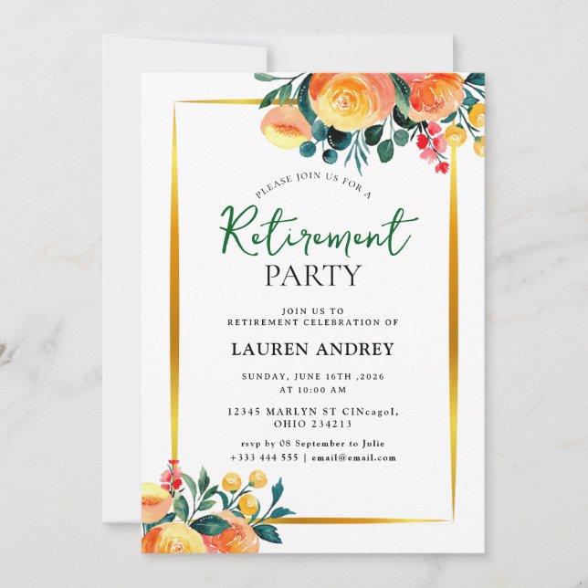Elegant Retirement Celebration Invitation (Devant)