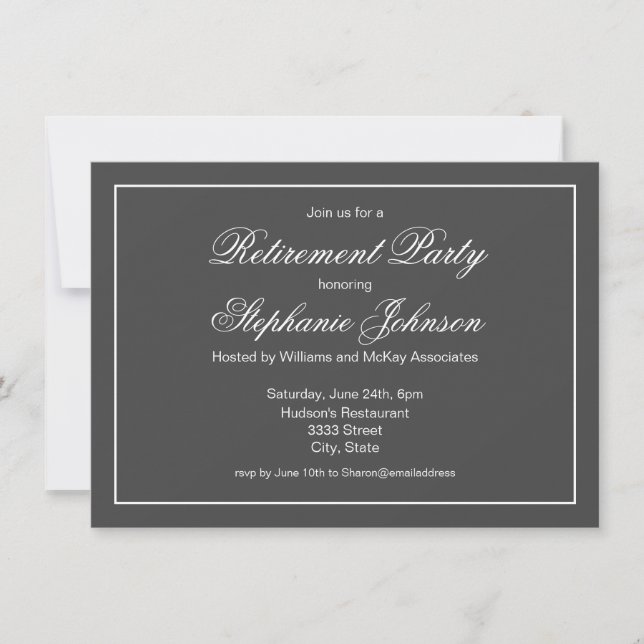 Elegant Retirement Dark Grey Party Invitation (Front)
