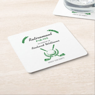 Elegant Retirement Golf Club Wreath Themed Party Square Paper Coaster
