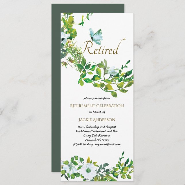 Elegant RETIREMENT Invitations Botanical Floral (Front/Back)