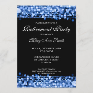 Elegant Retirement Party Blue Sparkles Invitation