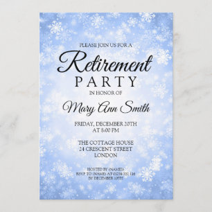 Elegant Retirement Party Blue Winter Wonderland Invitation