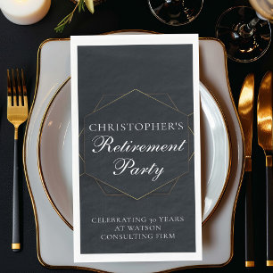 Elegant Retirement Party Customized Black Gold Napkin