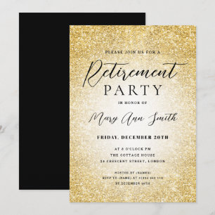 Elegant Retirement Party Glam Gold Glitter Invitation