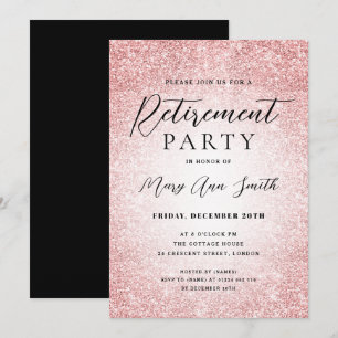 Elegant Retirement Party Glam Rose Gold Glitter Invitation