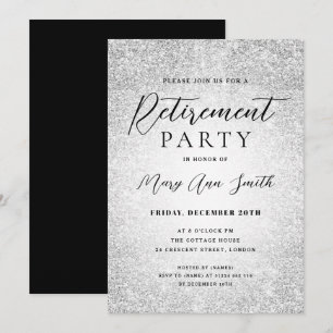 Elegant Retirement Party Glam Silver Glitter Invitation