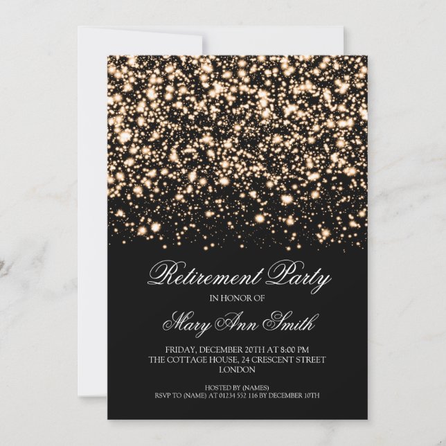 Elegant Retirement Party Gold Midnight Glam Invitation (Front)