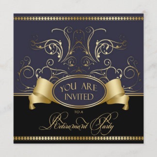 Elegant Retirement Party Invitation Blue Gold Bl