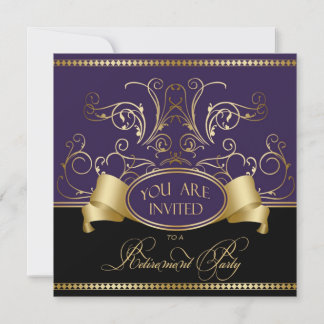 Elegant Retirement Party Invitation Purple Gold Bl