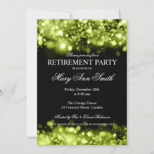 Elegant Retirement Party Lime Sparkling Lights Invitation