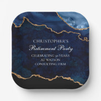 Elegant Retirement Party Navy Blue Gold Agate 