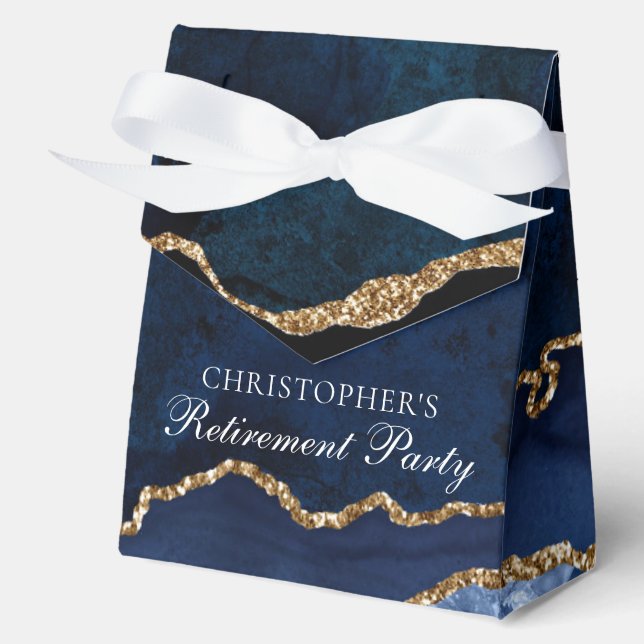 Elegant Retirement Party Navy Blue Gold Custom Favor Box (Front)