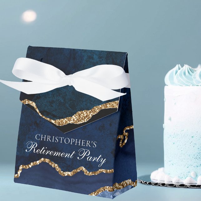 Elegant Retirement Party Navy Blue Gold Custom Favor Box (Creator Uploaded)